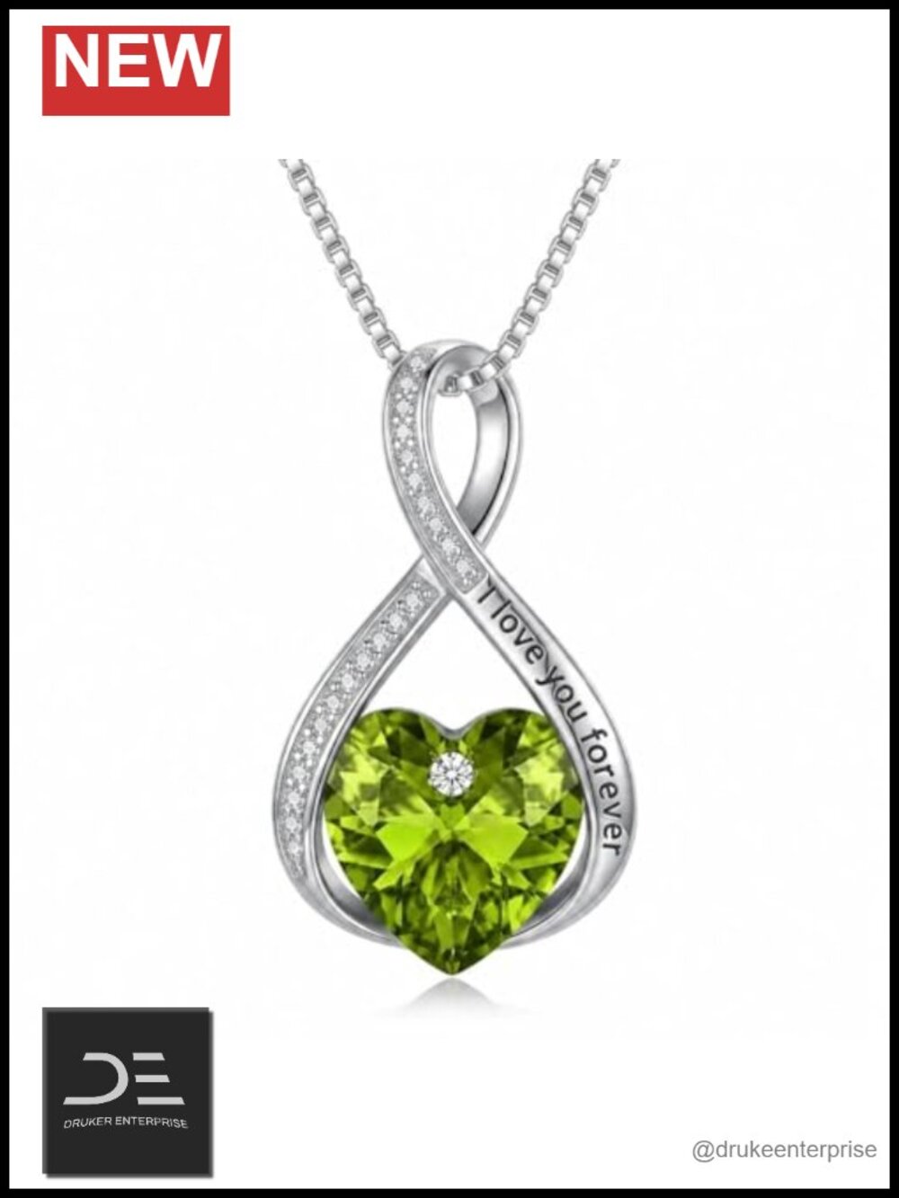 18k Gold Plated Heart Birthstone Necklace Infinity Pendant Crystal Jewelry